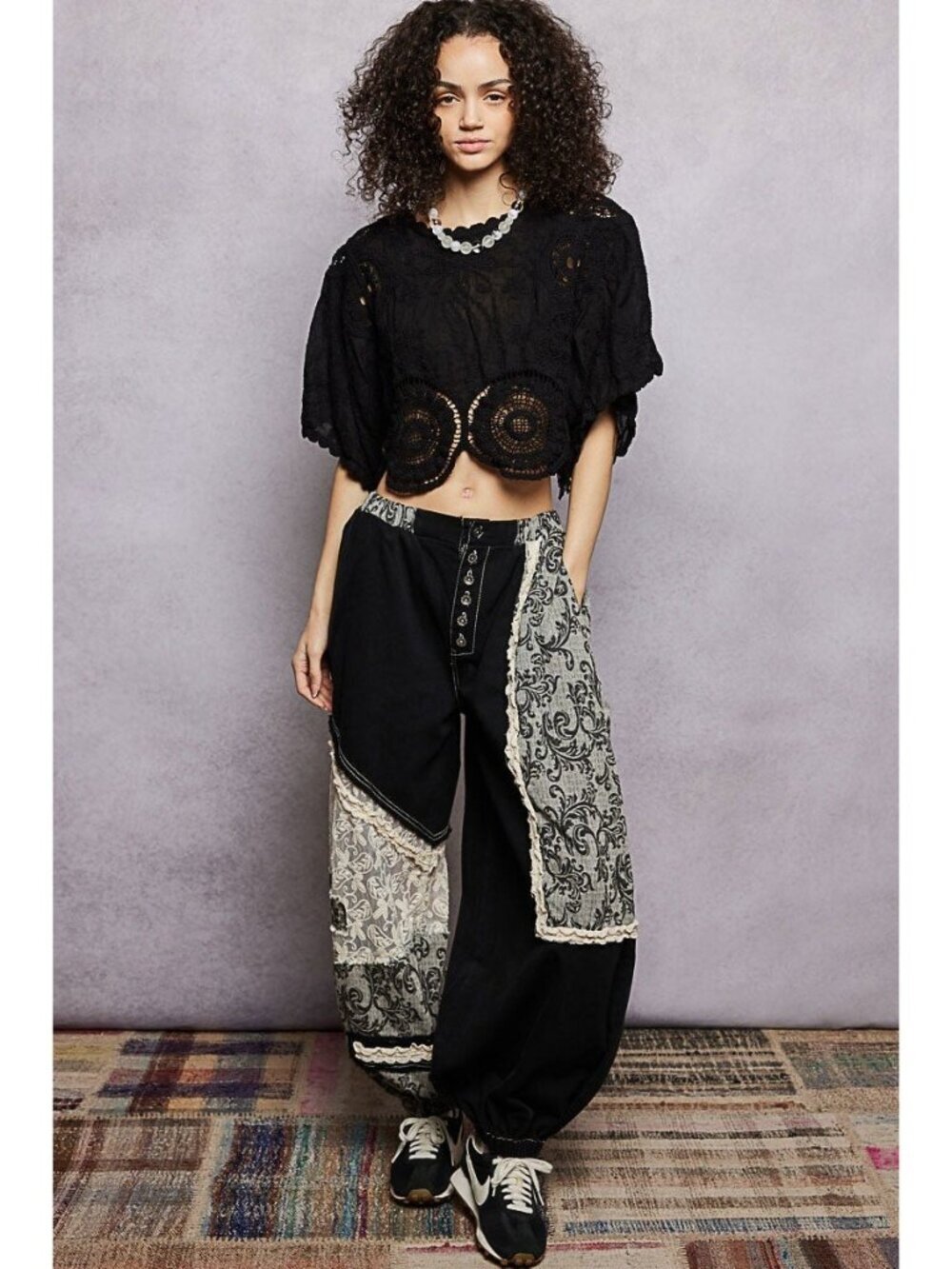 POL Midnight Manor Patchwork Joggers in Black - Picture 8 of 11